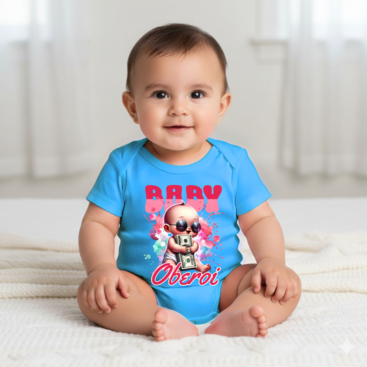 Baby's Infant Romper with Printed a "Baby Oberoi" Design