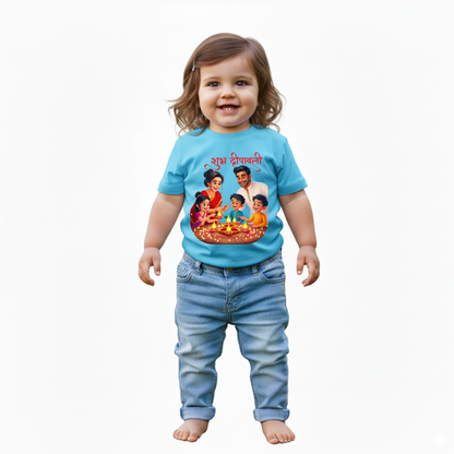 Baby's Sky Blue Infant T-shirt with Printed a "Subh Deepawali" Design