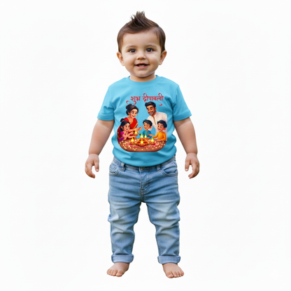 Baby's Sky Blue Infant T-shirt with Printed a "Subh Deepawali" Design