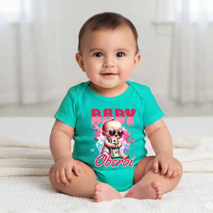 Baby's Infant Romper with Printed a "Baby Oberoi" Design