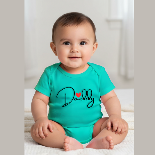 Baby's Teal Romper with Printed a Design "I love Daddy"