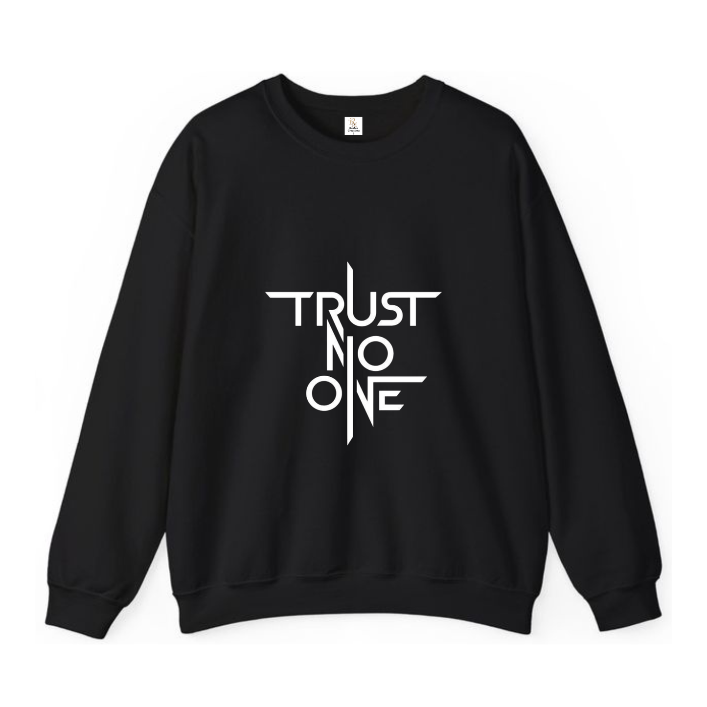 RoMan Creations "Trust No One" Graphic Black Crewneck Sweatshirt