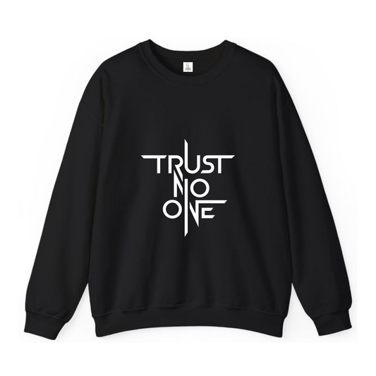 RoMan Creations "Trust No One" Graphic Black Crewneck Sweatshirt