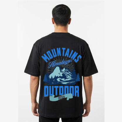 Men's Oversized T-Shirt With "Mountain Outdoor" Printed