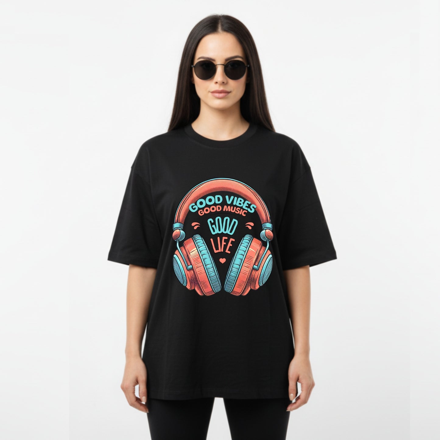 WoMen's Oversized T-Shirt With "GoodVibesGoodTimes" Printed