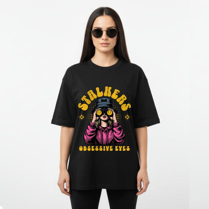 WoMen's Oversized T-Shirt With "stalkers" Printed
