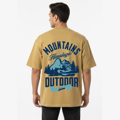 Men's Oversized T-Shirt With "Mountain Outdoor" Printed