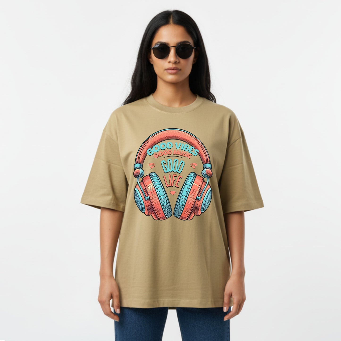 WoMen's Oversized T-Shirt With "GoodVibesGoodTimes" Printed
