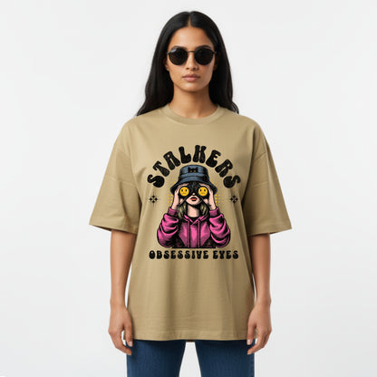 WoMen's Oversized T-Shirt With "stalkers" Printed