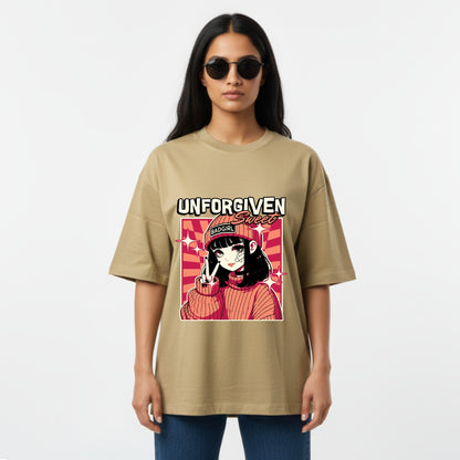 WoMen's Oversized T-Shirt With "Unforgiven" Printed