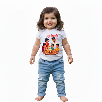 Baby's White Infant T-shirt with Printed a "Subh Deepawali" Design