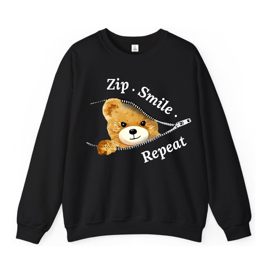 Zip Smile Repeat Graphic Sweatshirt | Black Crewneck