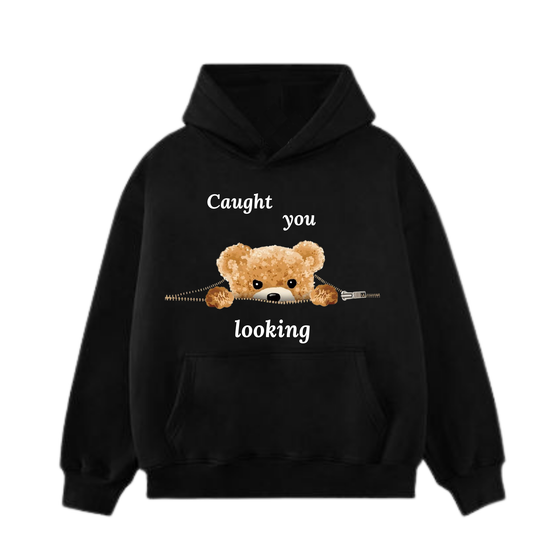Caught You Looking Teddy Bear Black Hoodie
