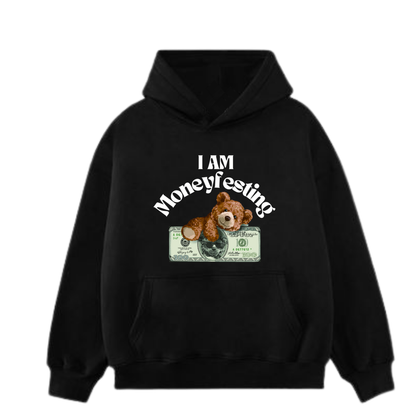 Moneyfesting Statement Hoodie | Black Oversized Pullover