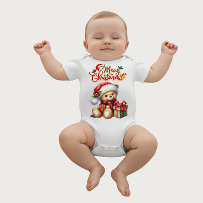 Special Santa Teddy Bear Christmas Design Onesies, Unisex Baby Romper