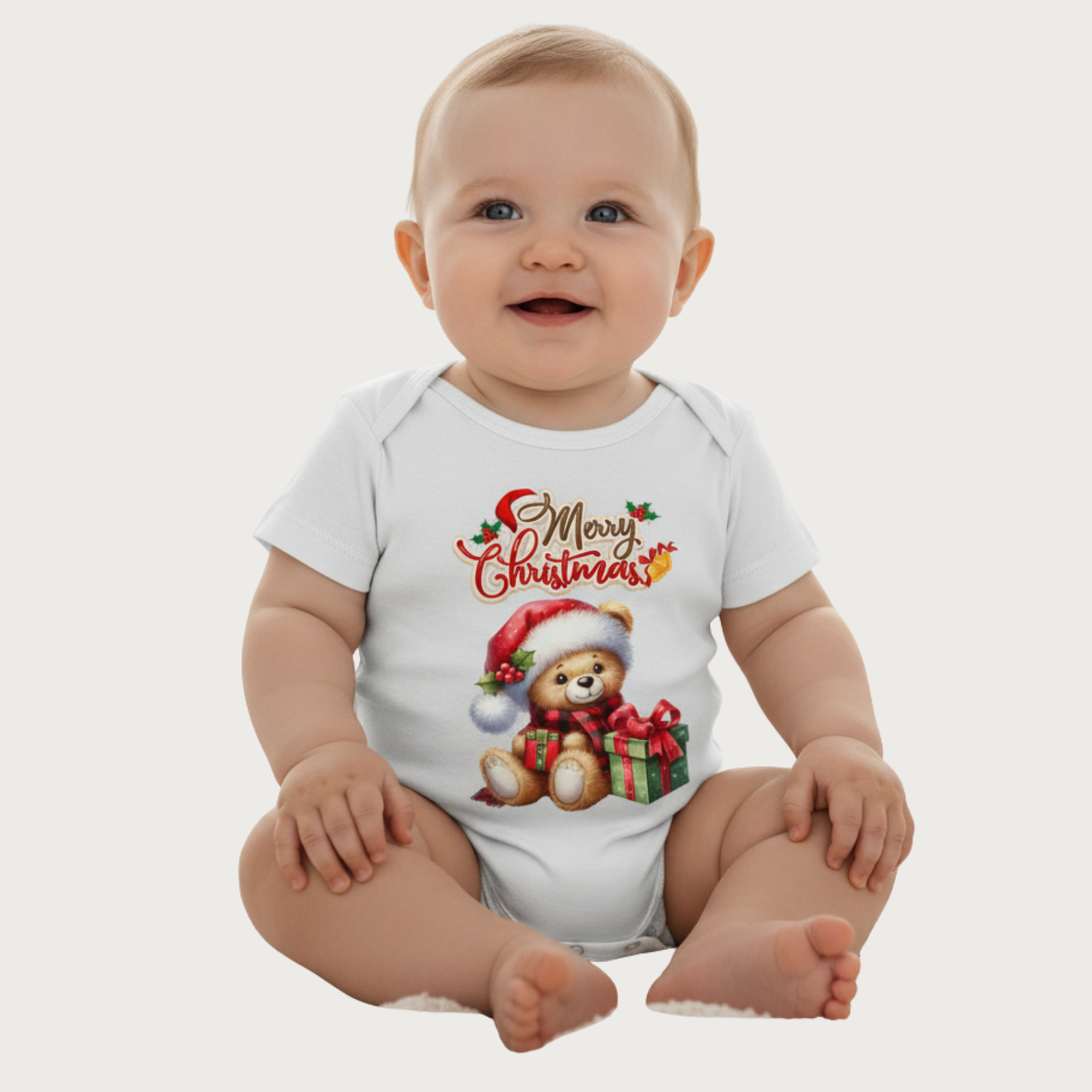 Special Santa Teddy Bear Christmas Design Onesies, Unisex Baby Romper