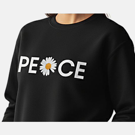 RoMan Creations "Peace" Graphic Black Crewneck Sweatshirt