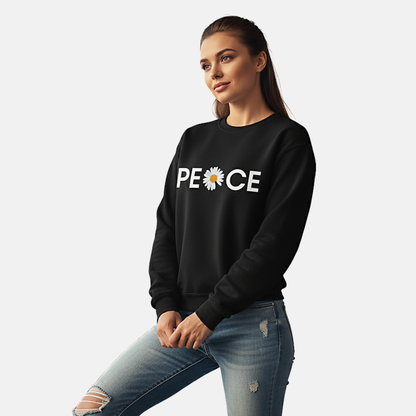 RoMan Creations "Peace" Graphic Black Crewneck Sweatshirt