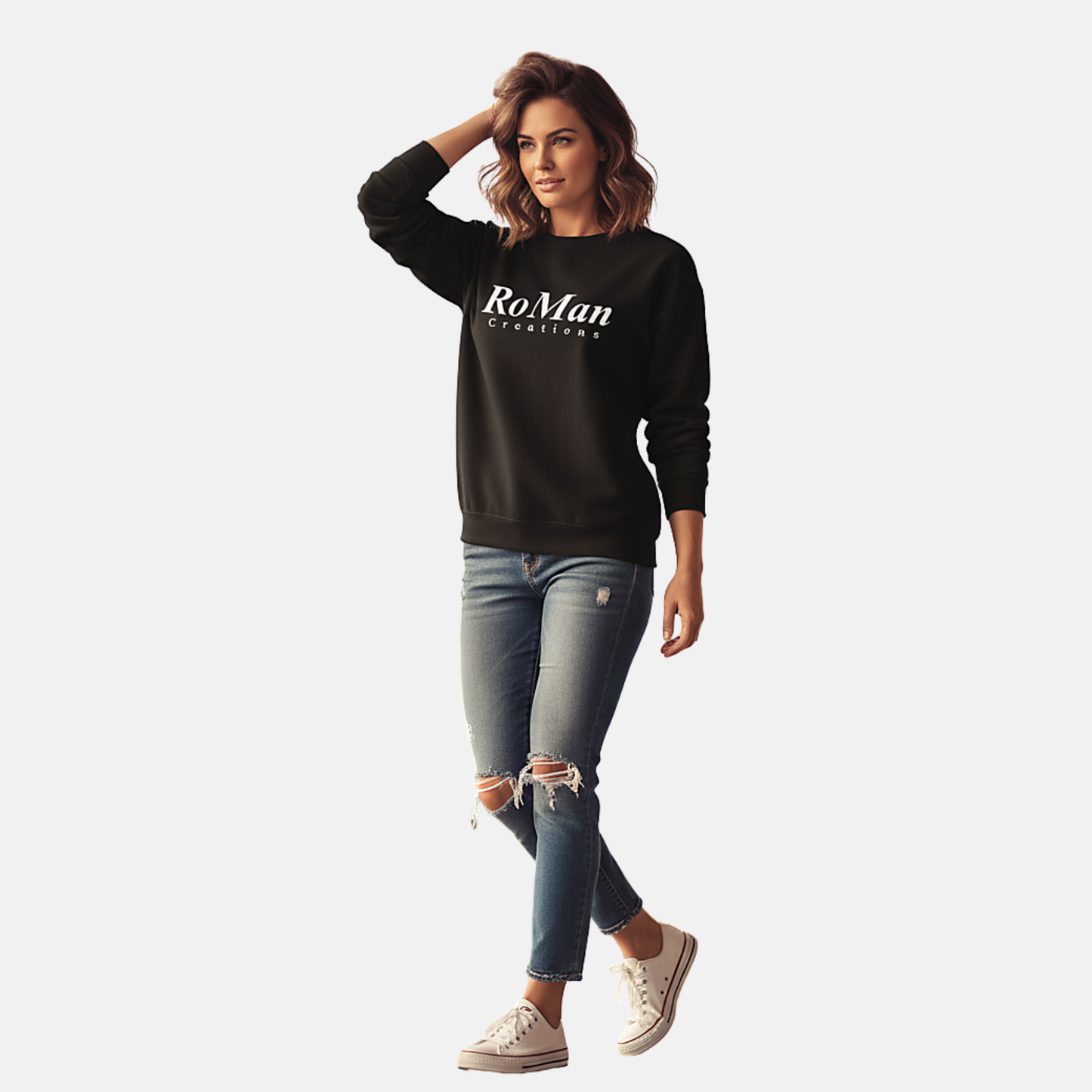 RoMan Creations Classic Black Cotton Unisex Sweatshirt
