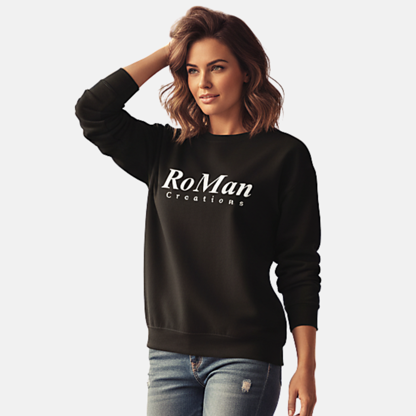 RoMan Creations Classic Black Cotton Unisex Sweatshirt
