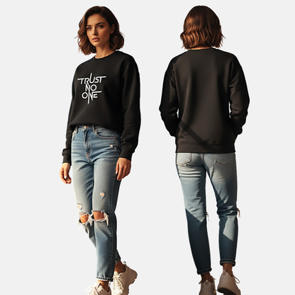 RoMan Creations "Trust No One" Graphic Black Crewneck Sweatshirt