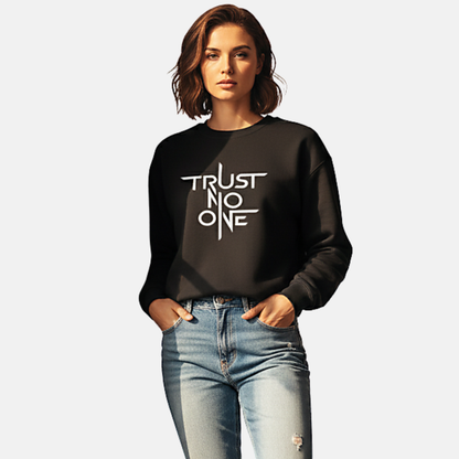 RoMan Creations "Trust No One" Graphic Black Crewneck Sweatshirt