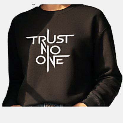 RoMan Creations "Trust No One" Graphic Black Crewneck Sweatshirt